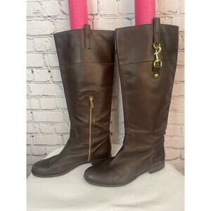 Coach Martta Brown Leather Riding Boots size 11B half zip bit detail classic